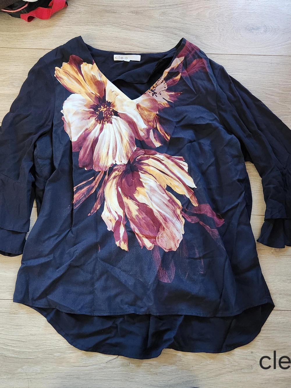 cleo Navy V-Neck Tunic with Yellow and Pink Floral Print